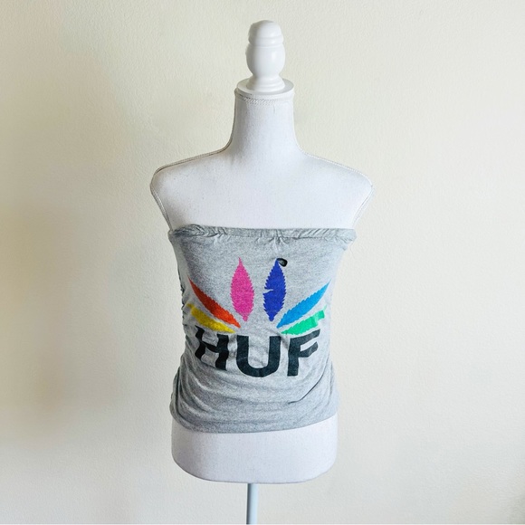 HUF REWORKED Grey Rainbow Ruched Tube Top - Picture 1 of 10